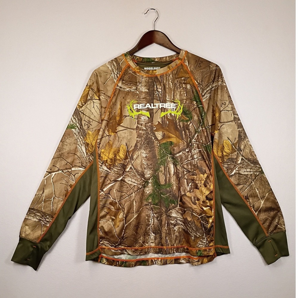 Gorpcore Woodlands Realtree Mens Large Camo Thumbhole Performance Hunting Shirt